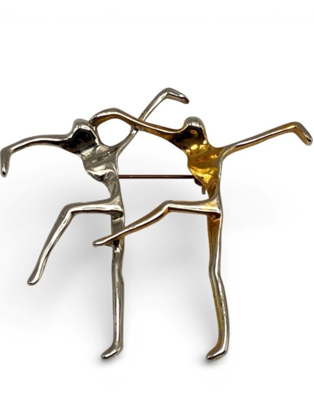 Abstract Modernist Dancing Couple Brooch/Pin in Silver & Gold Tone (Vintage)